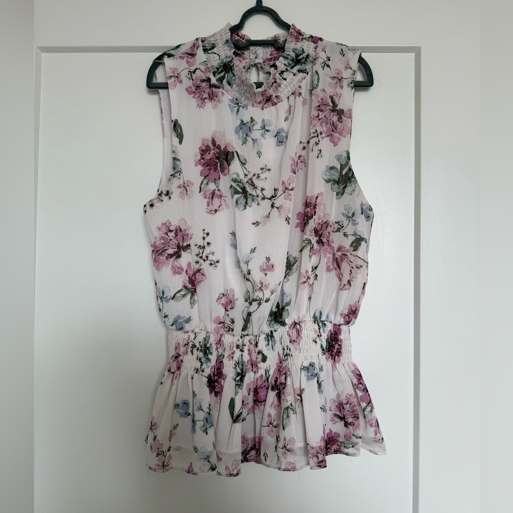 Floral Sleeveless Top - Pink and White